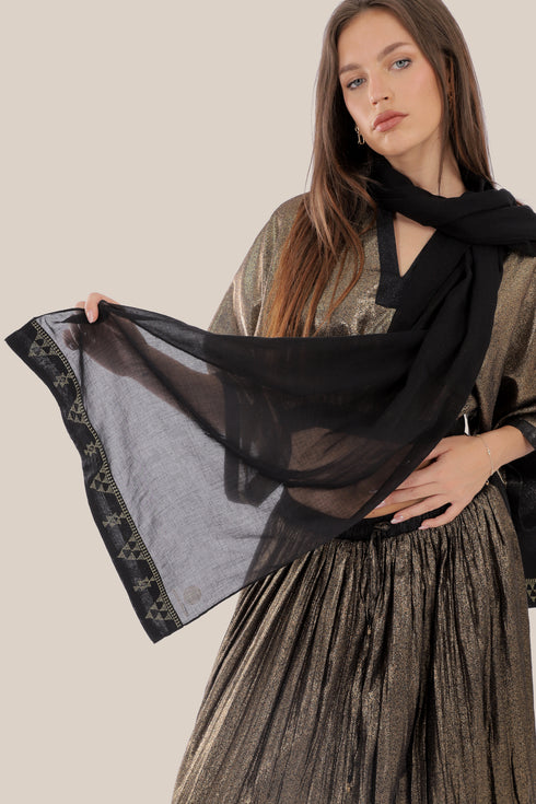 Embroidered light cotton voile scarf